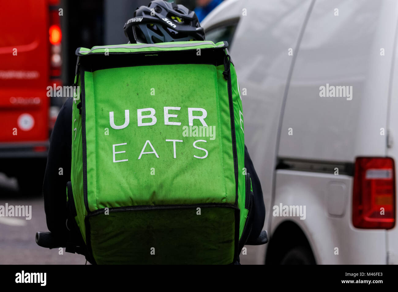 Uber eats delivery man, London England United Kingdom UK Stock Photo