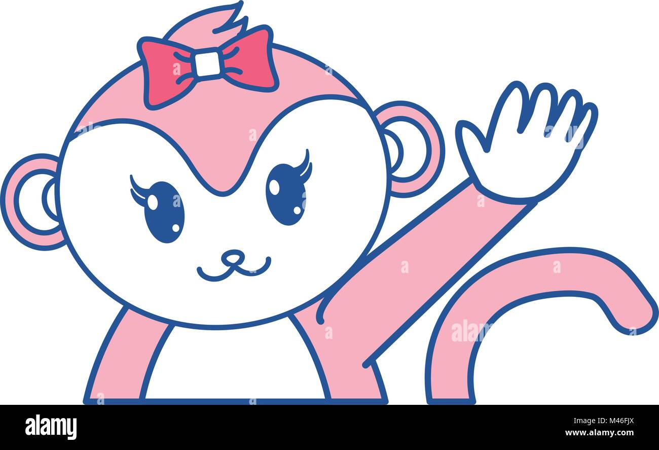 line color adorable female monkey animal with hand up Stock Vector ...