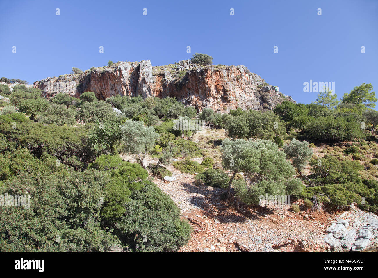 Gemiler Island with church of St. Nicholas, Turkey Stock Photo