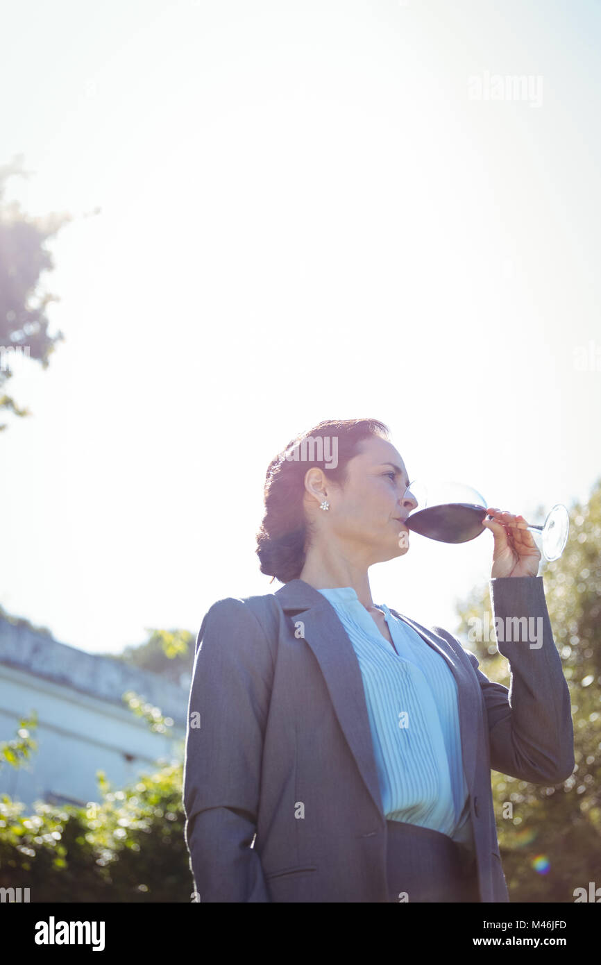 Pretty businesswoman enjoying a glass of wine Stock Photo - Alamy