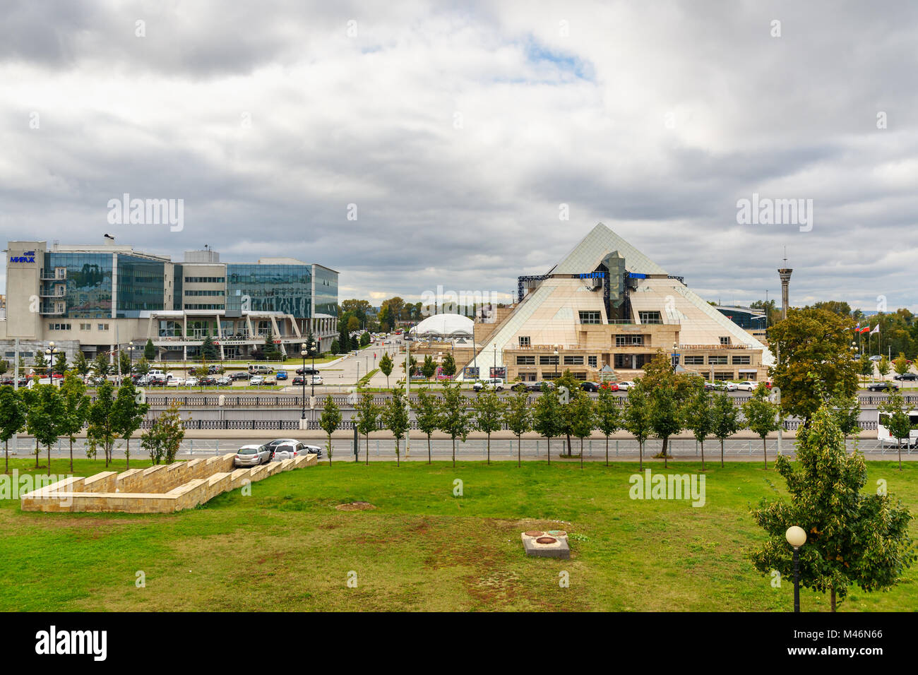 Kazan. Russia - September 21, 2017: View of the street in center city, Culture and entertainment complex Pyramid and hotel Mirage Stock Photo