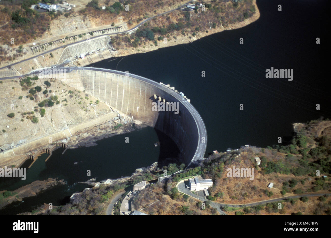 Zimbabwe., near Kariba. Lake Kariba. Flood control dam. Barrage. Aerial. Stock Photo