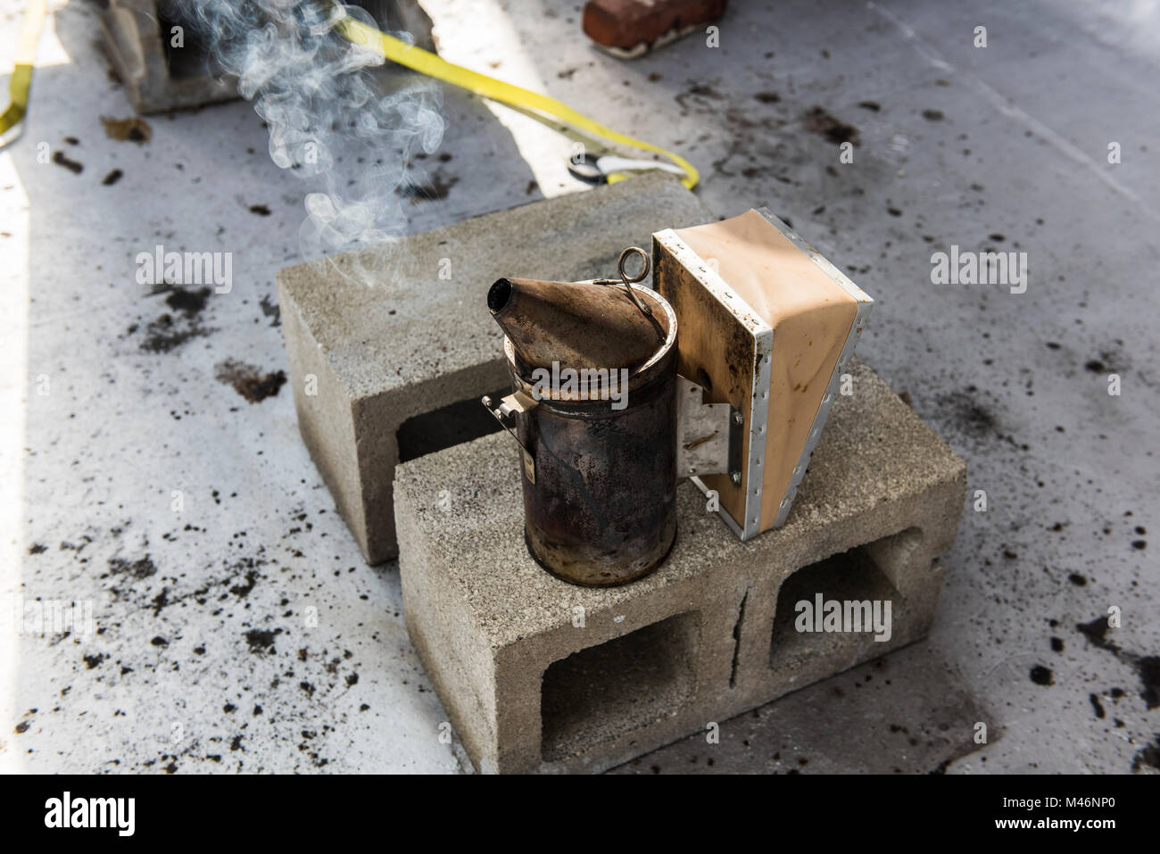 Urban beekeepers Beehive smoker. Stock Photo