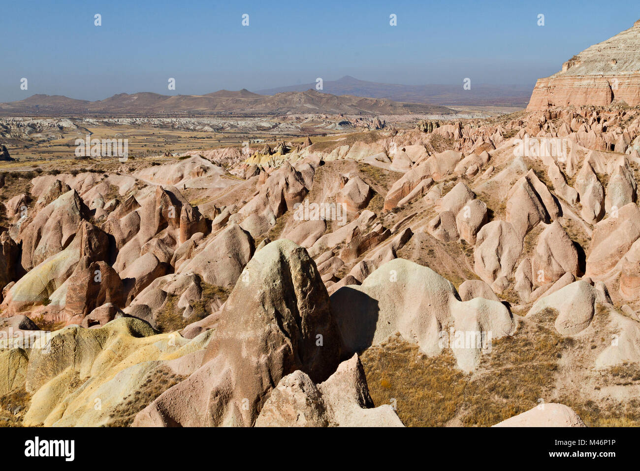 Volcanic rock formations in Cappadocia, Turkey. Stock Photo