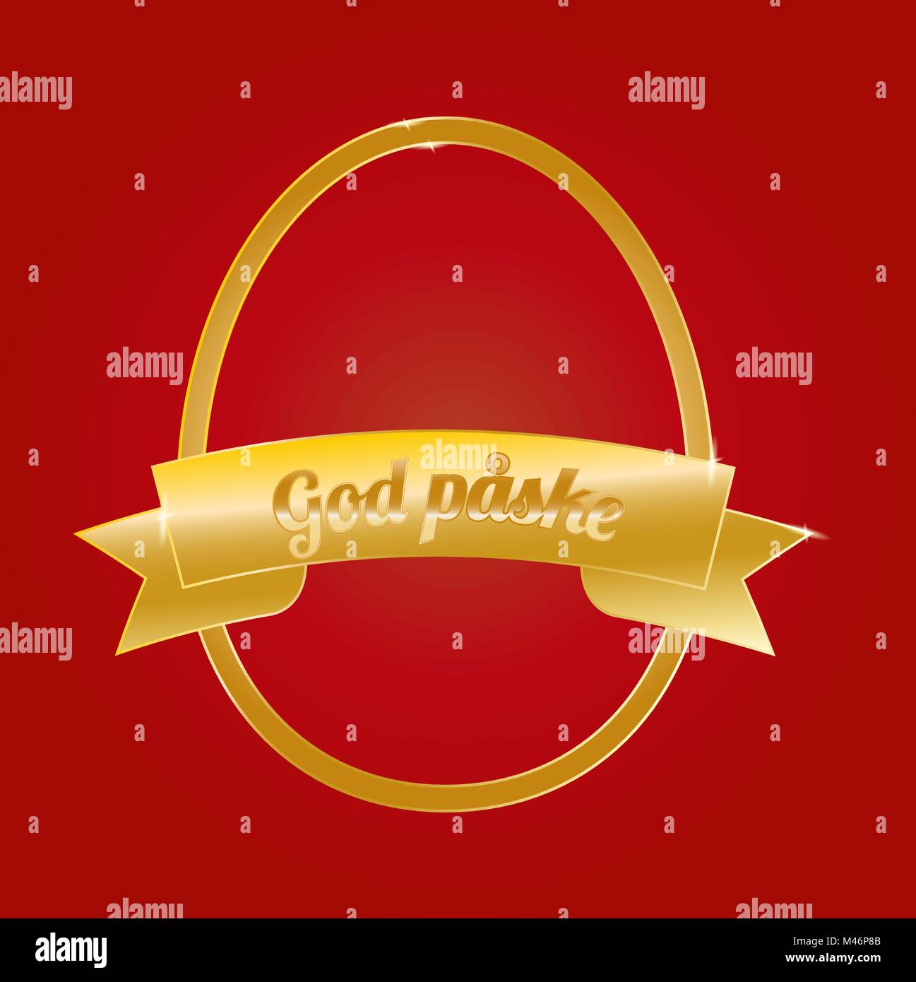 Golden Easter egg silhouette with the words God Paske, Scandinavian Happy Easter concept, Luxury Easter background, vector illustration Stock Vector