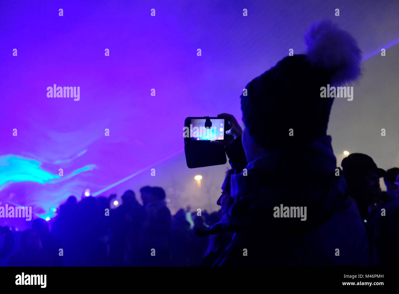 Lumiere Light Festival, laser beams at Kings Cross, London, England, UK
