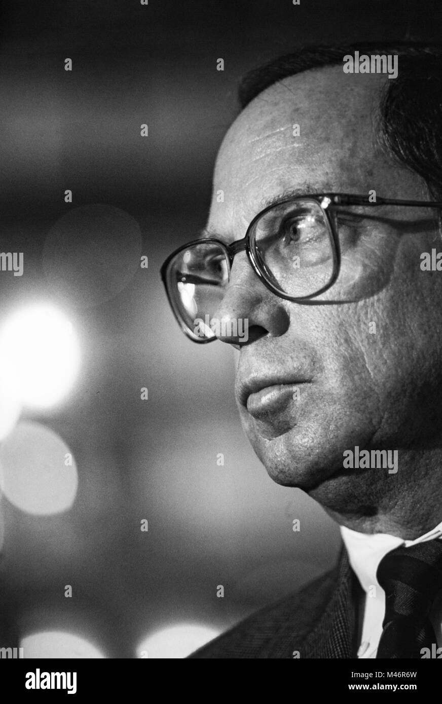 U.S. Senator Sam Nunn, a Democrat from Georgia served as Chairman of the Senate Armed Services Committee until his retirement from politics in 1996. Stock Photo