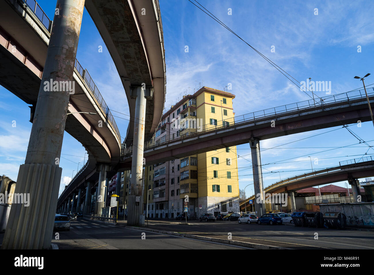 Rome, Italy: urban highway cross the densely populated neighborhoods of eastern Rome. Stock Photo