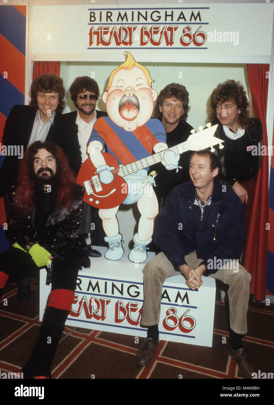 The launch of Heart Beat 86 with pop celebrities Bev Bevan, Roy Wood, Jeff Lynne (ELO) John Lodge (Moody Blues), Jasper Carrott and Robert Plant. Stock Photo