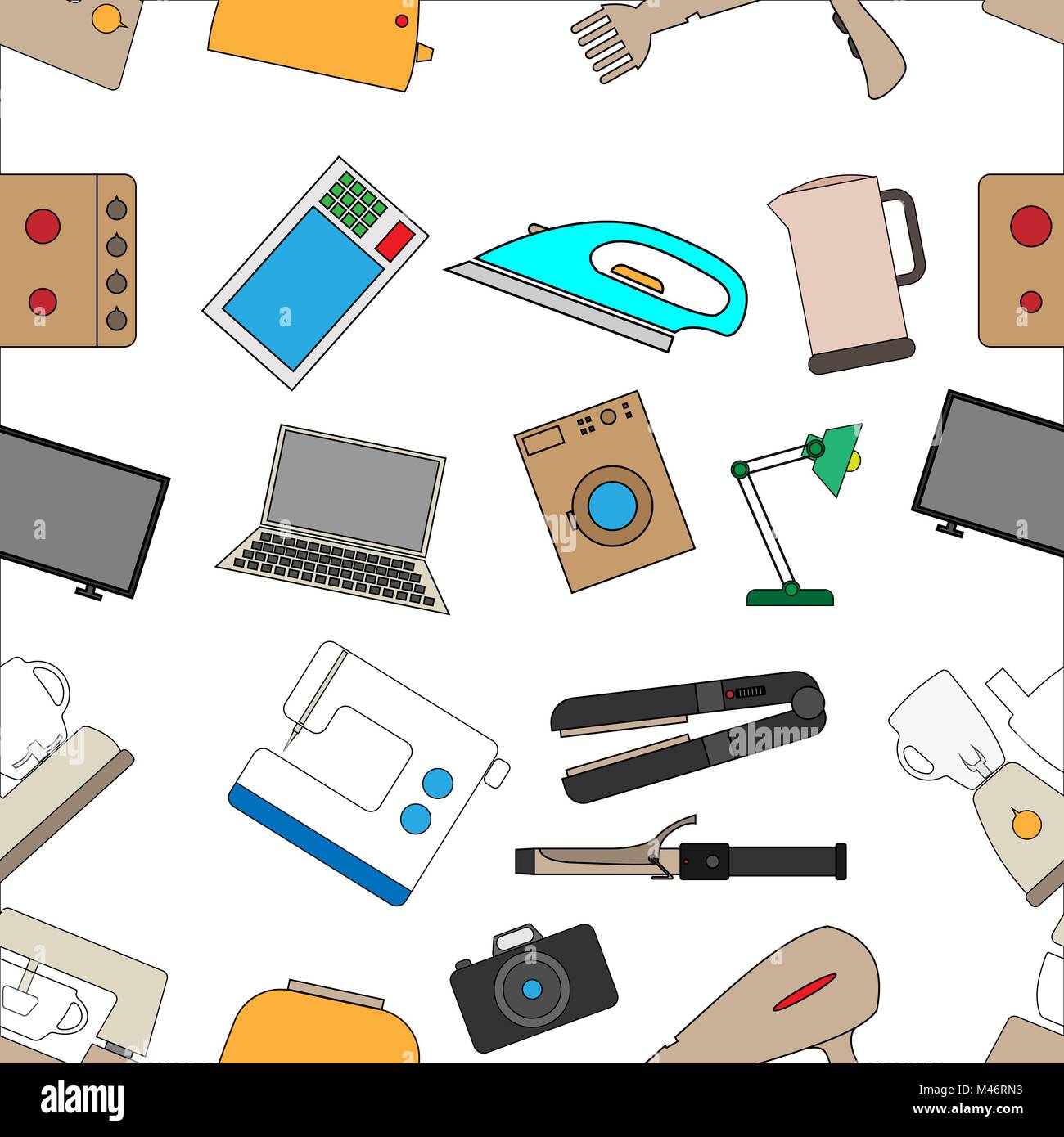 Seamless background from a set of home appliances. Stock Vector