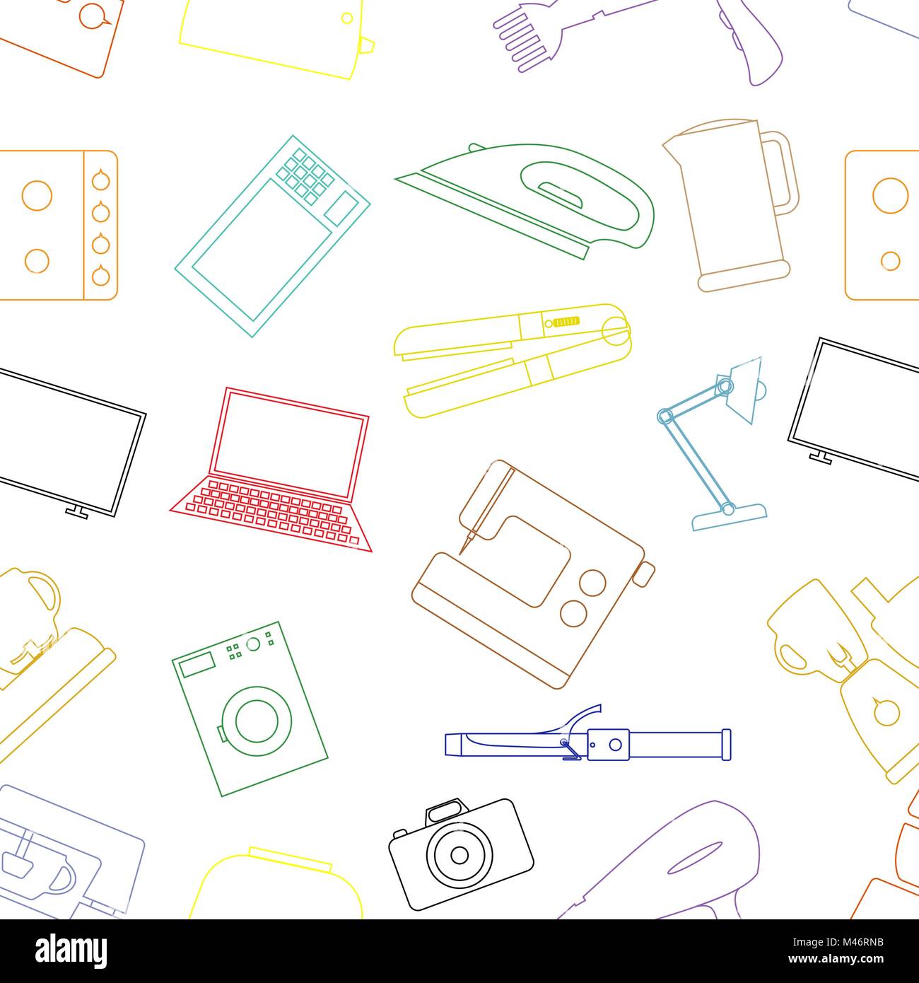 Seamless background from a set of home appliances. Stock Vector