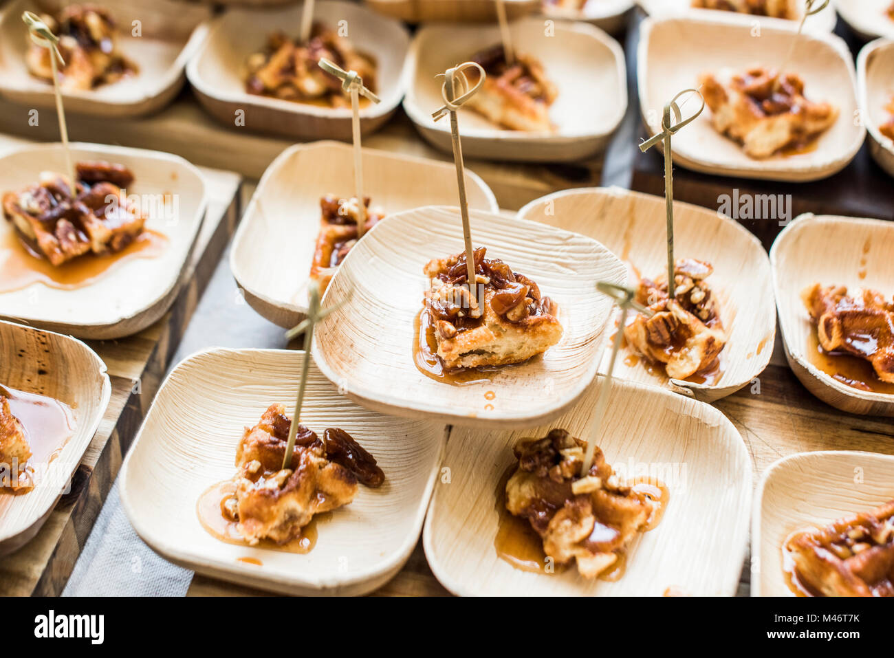 Pecan maple waffles at Brunchcon event. Stock Photo