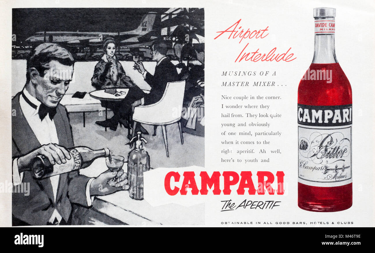 1960s magazine advertisement advertising Campari aperitif. Stock Photo