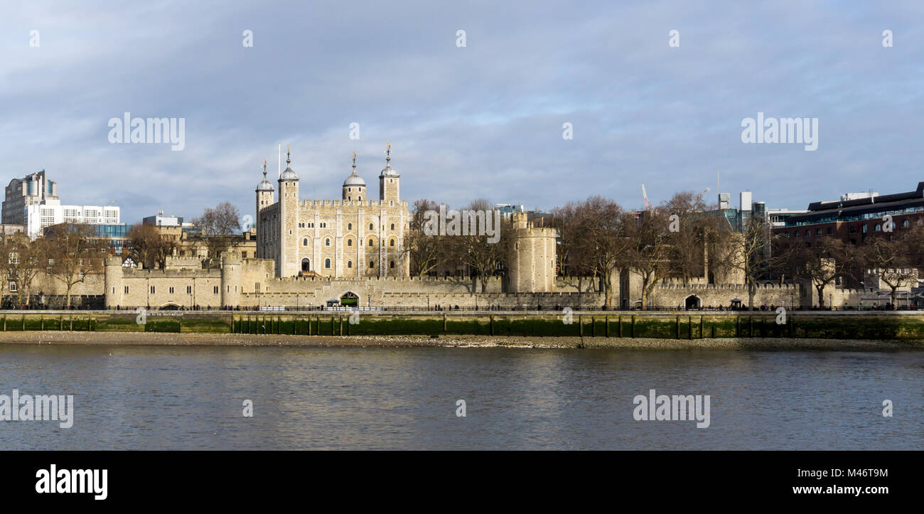 The Tower of London seen across the River Thames. Stock Photo