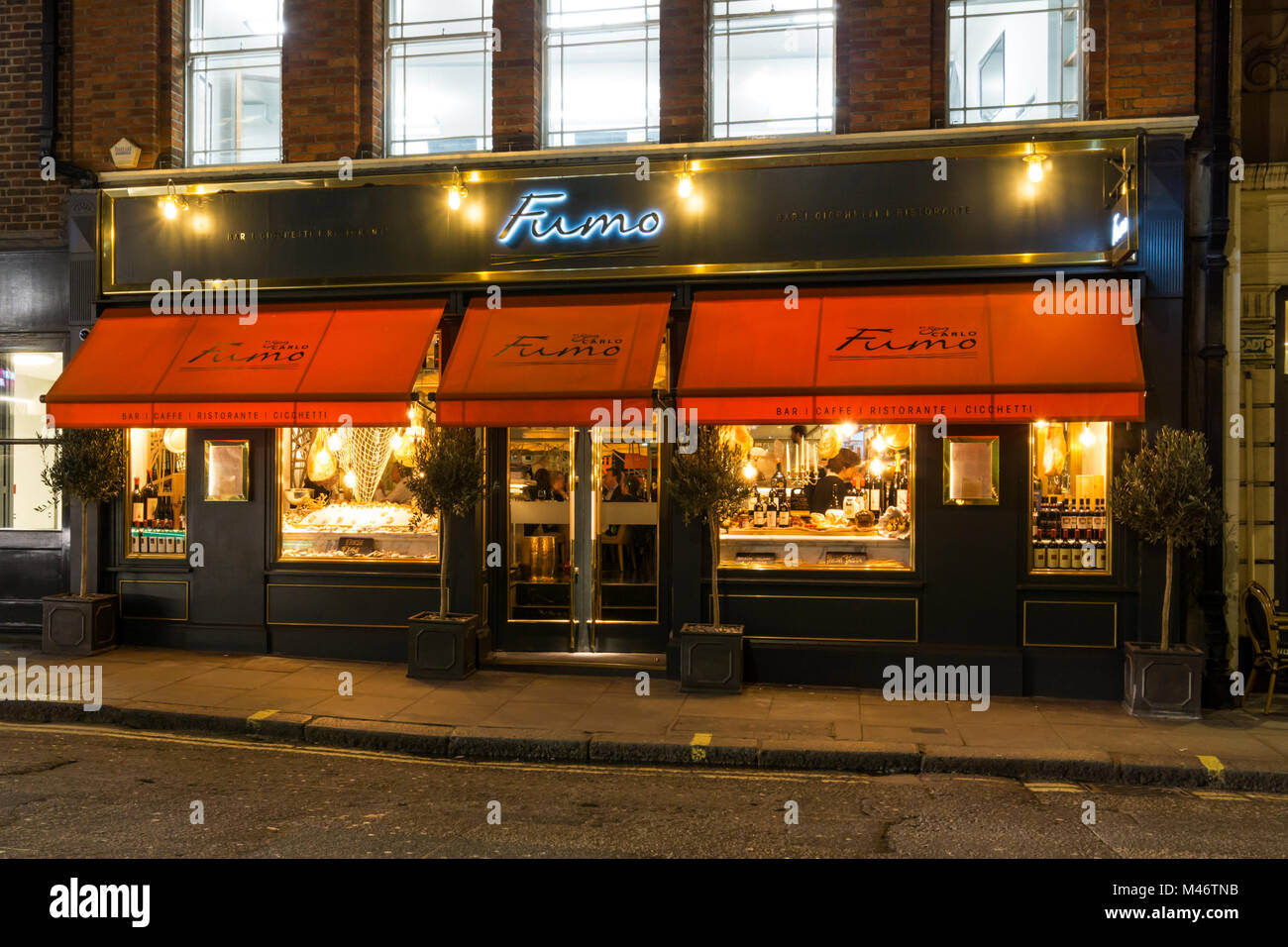 Fumo restaurant at night in St Martin's Lane, London. Stock Photo