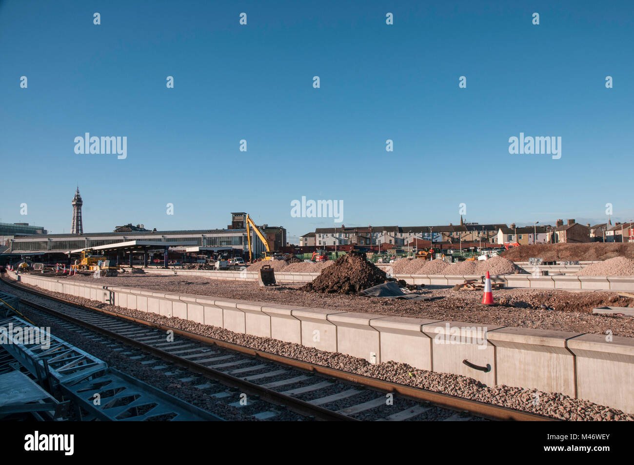 Preparing Platforms at Blackpool North station for electrification of line from Preston Stock Photo