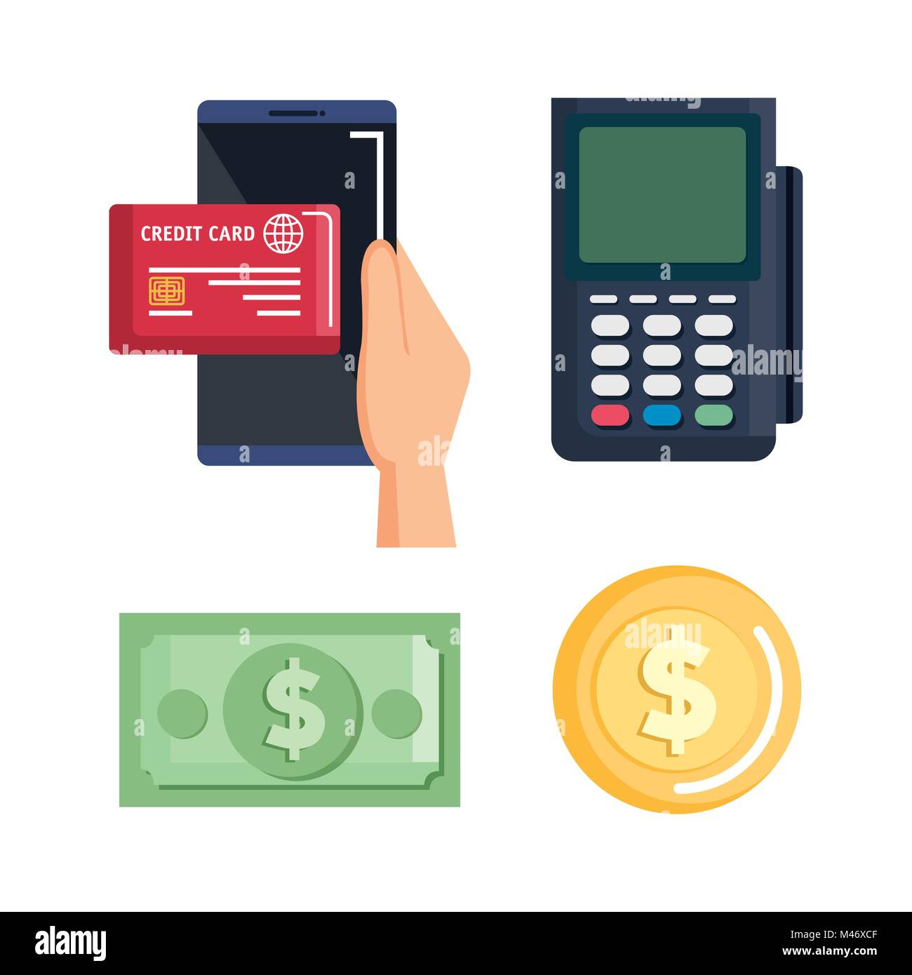 near field communication technology set icons vector illustration ...