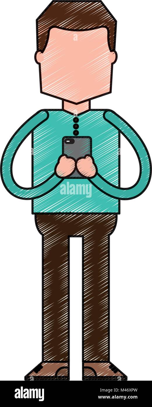 standing man using smartphone chatting vector illustration drawing ...