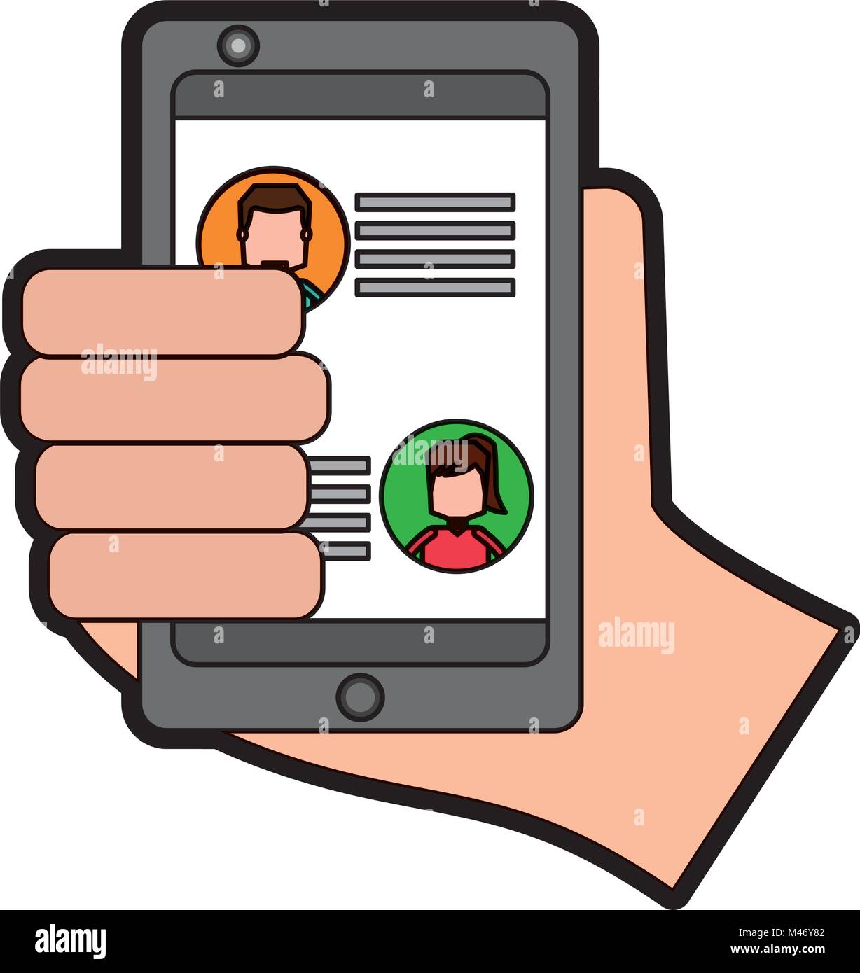 hand holding smartphone chat messages in screen vector illustration ...