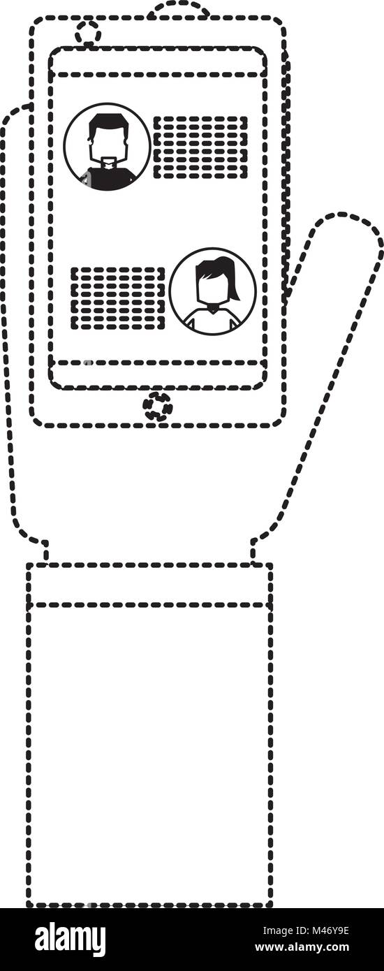 hand with smartphone chat message in screen vector illustration dotted ...