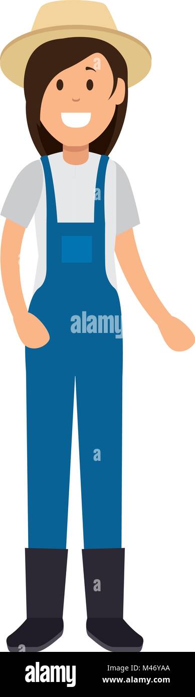 woman gardener with overalls and hat avatar character vector ...