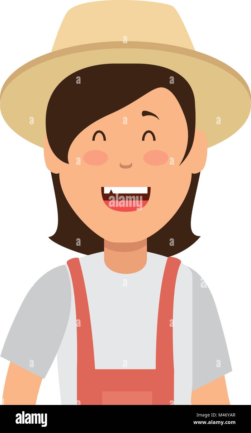 woman gardener with overalls and hat avatar character vector ...