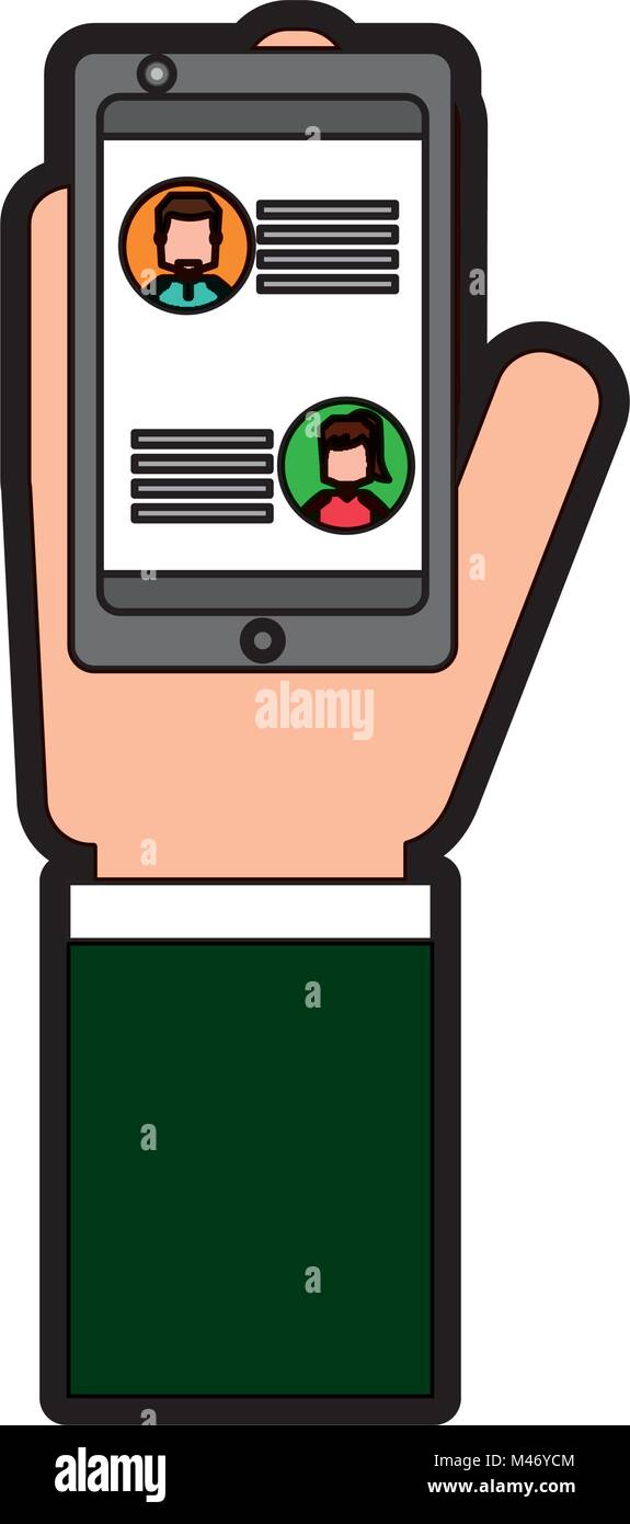 hand with smartphone chat message in screen vector illustration Stock ...