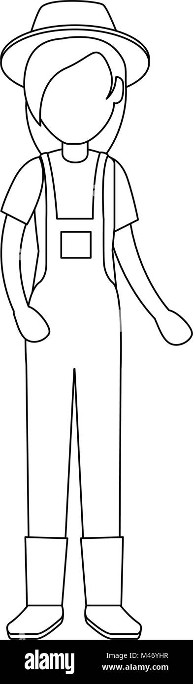 woman gardener with overalls and hat avatar character vector ...