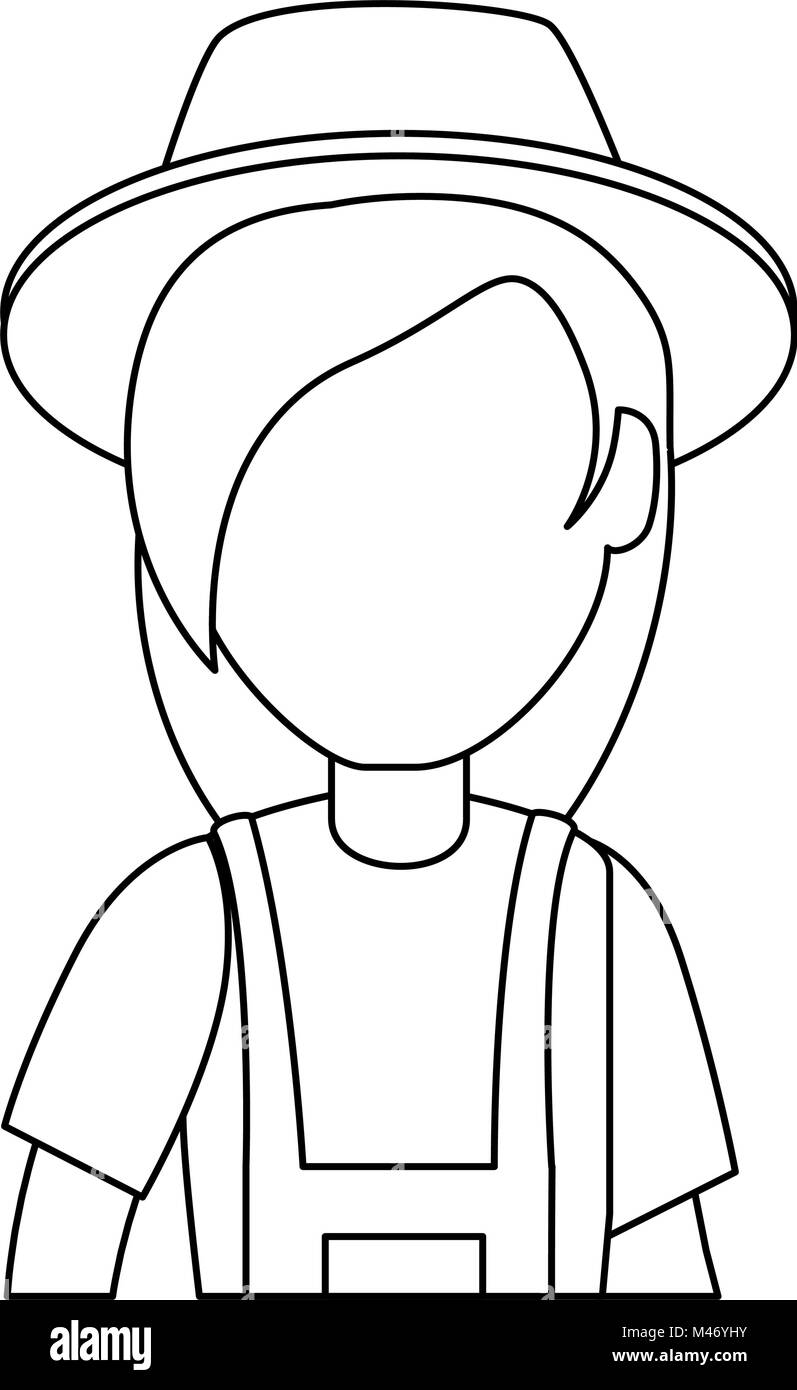 woman gardener with overalls and hat avatar character vector ...