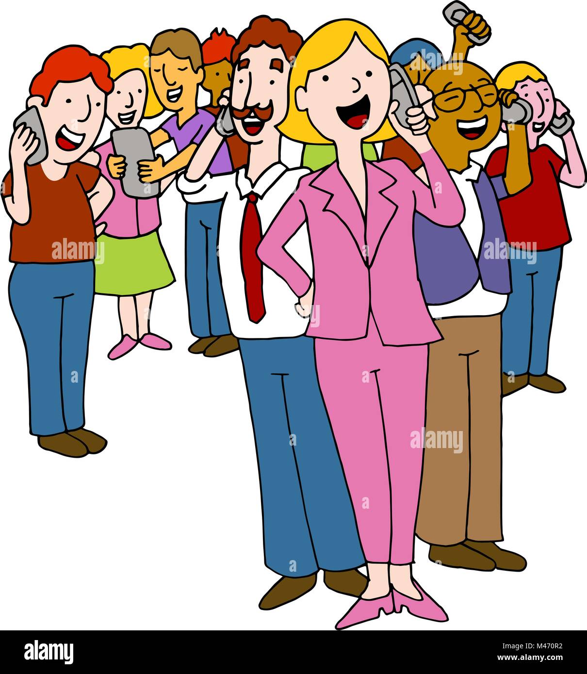 An image of a crowd of people using mobile telephones. Stock Vector