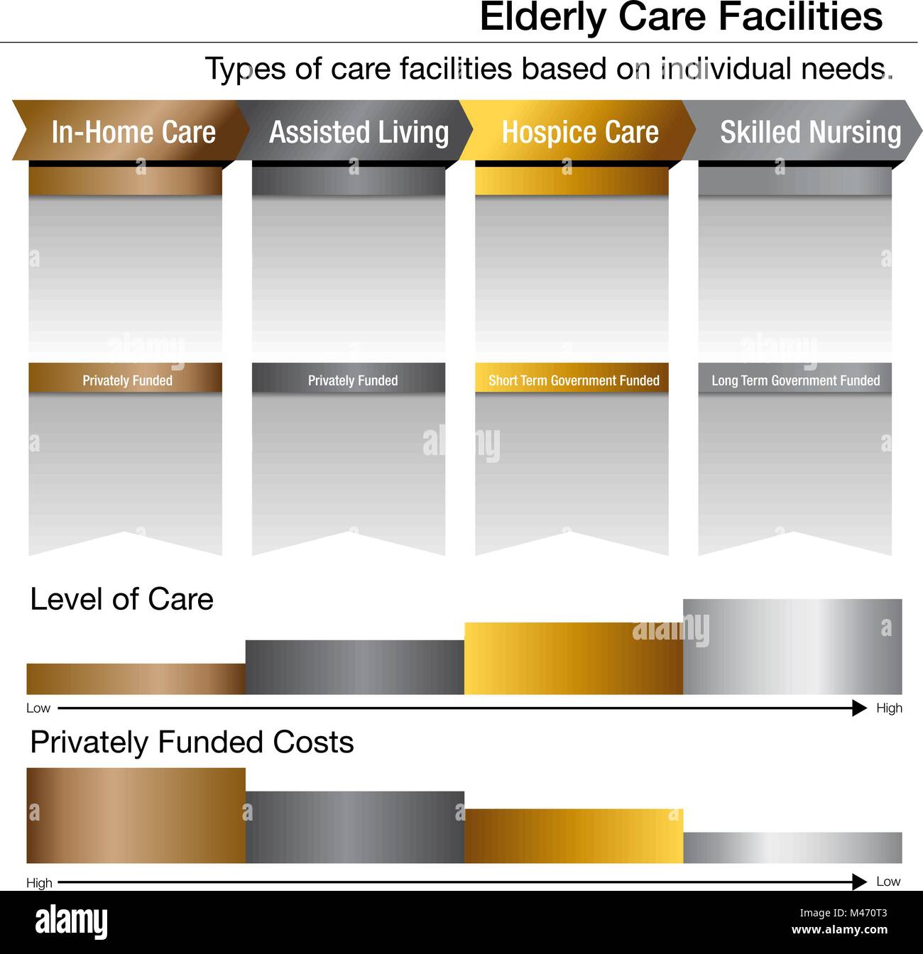 An image of an Elderly Care Facilities Bronze Silver Gold Platinum Chart. Stock Vector
