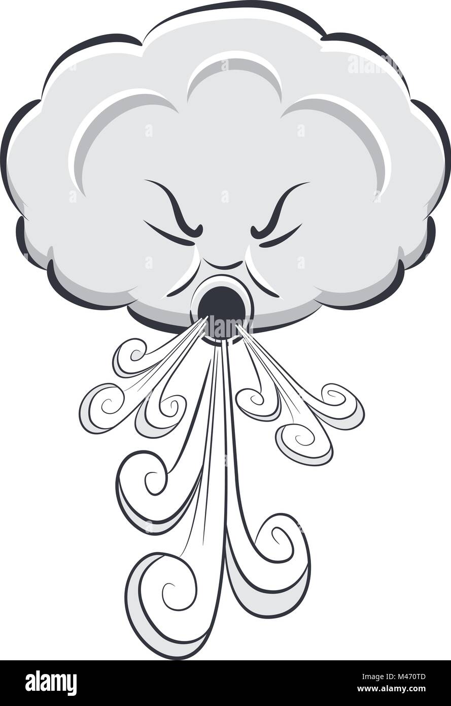 An image of a Windy Day Cloud Blowing Wind isolated on white. Stock Vector