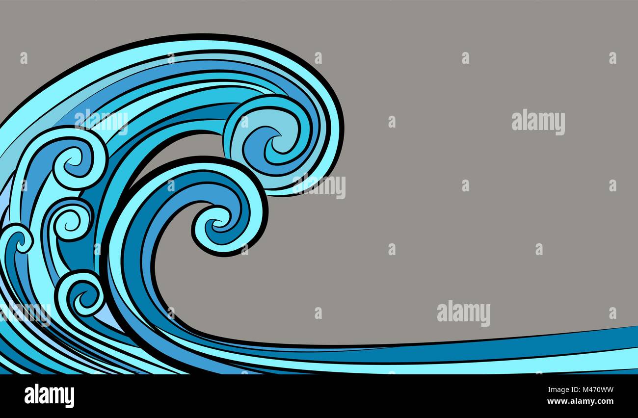 An image of a Ocean Tidal Tsunami Wave Drawing isolated on gray background. Stock Vector