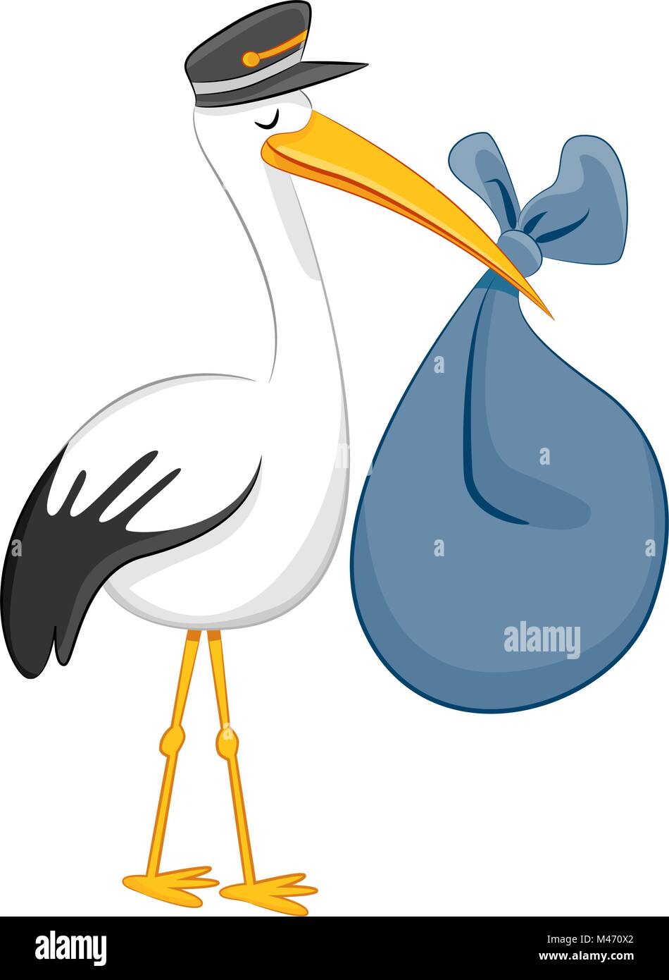 An image of a Stork Delivering Baby Bundle isolated on gray background. Stock Vector