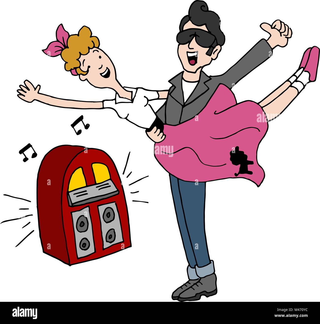 An image of a Sock Hop Rock and Roll 1950s Dancing Couple. Stock Vector