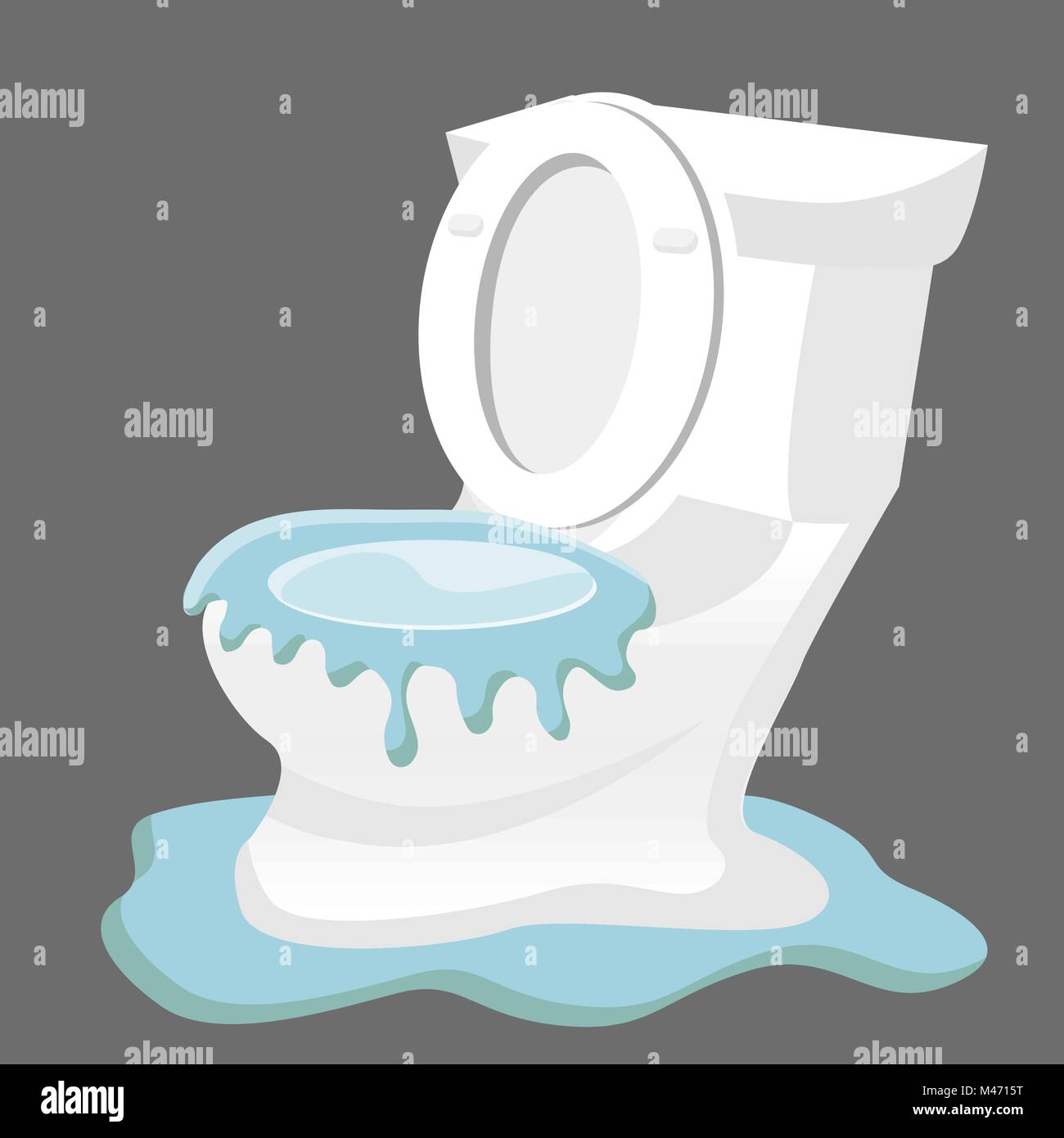 An image of a broken toilet clogged and backing up overflowing. Stock Vector