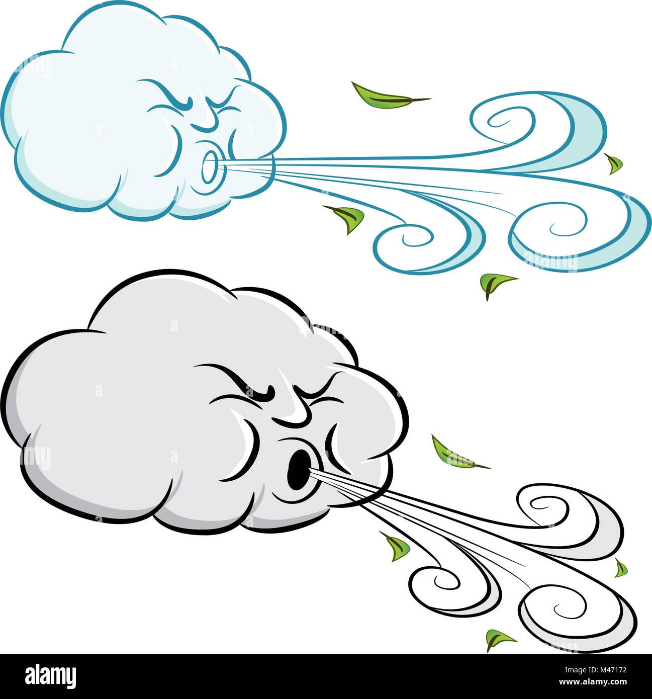 An image of a Windy Day Cloud Blowing Wind and Leaves. Stock Vector