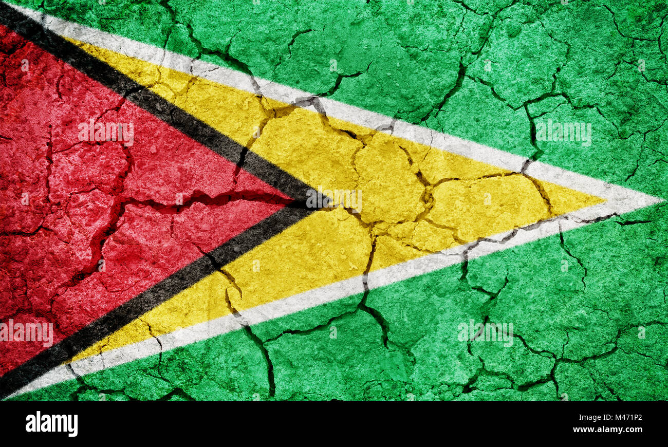 Co-operative Republic of Guyana flag on dry earth ground texture background Stock Photo