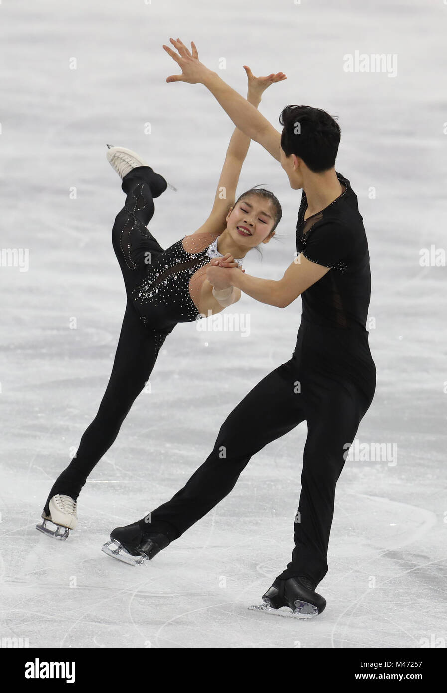 Not Korea's Ju Sik Kim and Tae Ok Ryom during the Pairs Free Skating Figure Skating Final during day six of the PyeongChang 2018 Winter Olympic Games in South Korea. Stock Photo