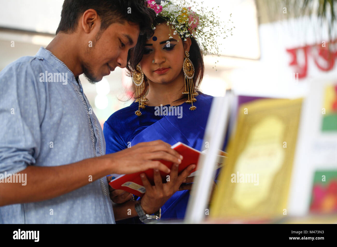 Dhaka bangladesh february 14 2018 bangladeshi couple in book fair to celebrate valentines day in dhaka on february 14 2018