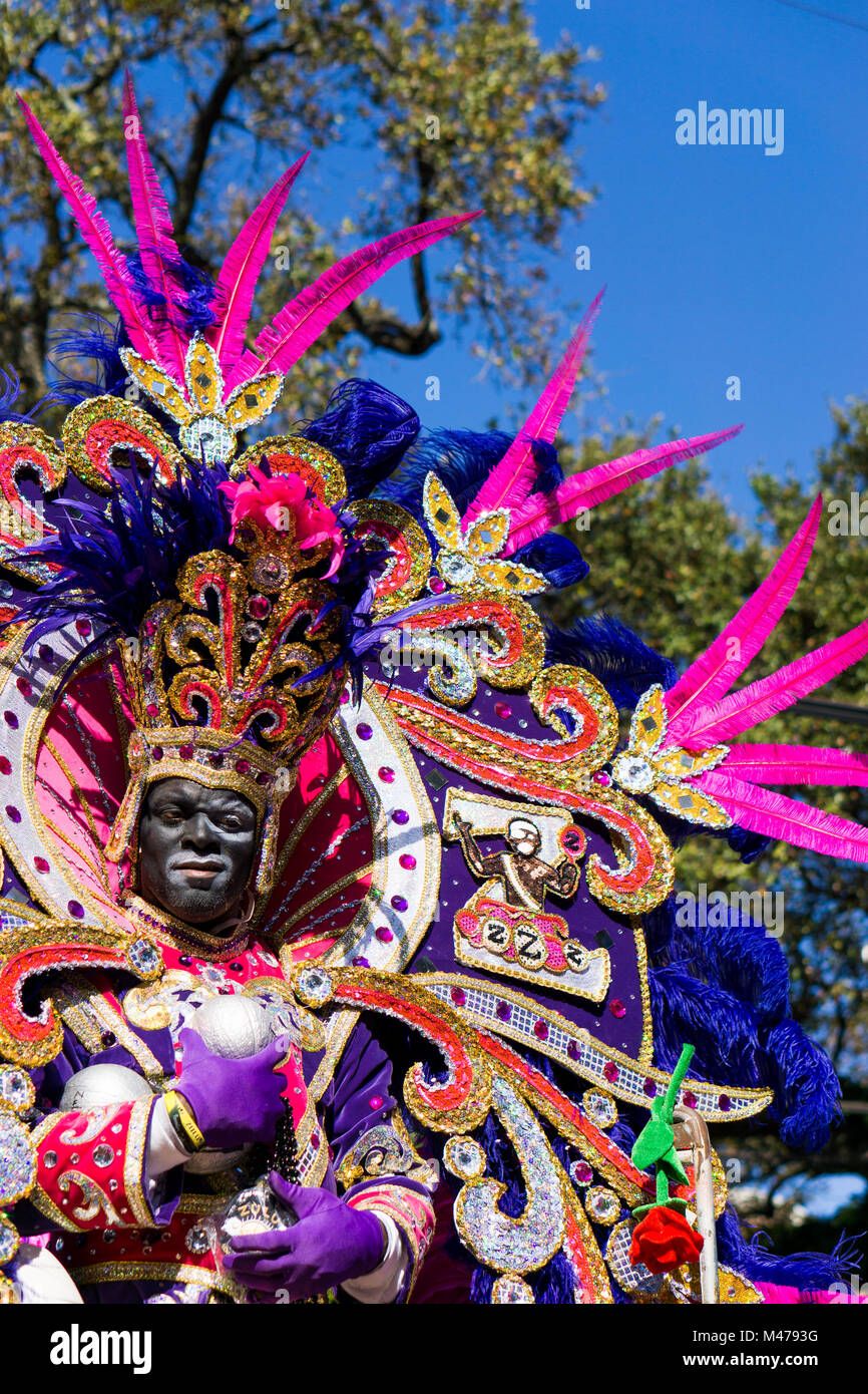 New Orleans, Louisiana / USA - 02/13/2018: Mardi Gras Indian during Krewe Of Zulu Parade Credit: Steven Reich/Alamy Live News Stock Photo