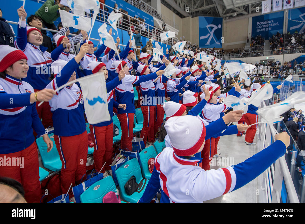 North Koreas Cheerleaders With Unification Korea Flags Ice Hockey Womens Preliminary Round 