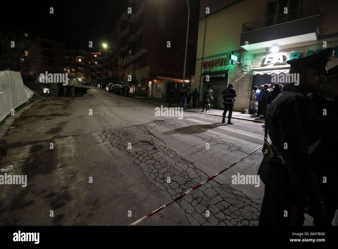 Rome, Italy. 14th February, 2018. Via Lattanzio collapses road to the Balduina  Credit: Independent Photo Agency Srl/Alamy Live News Stock Photo