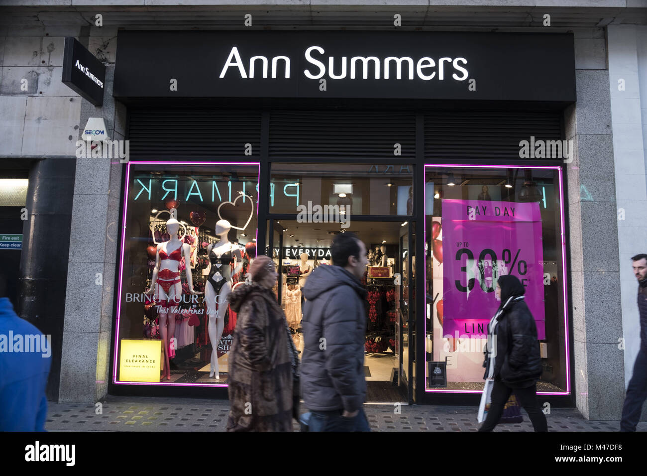 London, UK. 30th Jan, 2018. Ann Summers store seen in London famous Oxford  street. Central London is one of the most attractive tourist attraction for  individuals whose willing to shop and enjoy