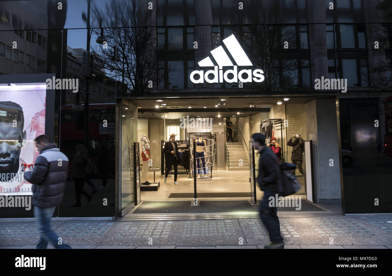 London, UK. 30th Jan, 2018. Adidas store seen in London famous Oxford  street. Central London is one of the most attractive tourist attraction for  individuals whose willing to shop and enjoy the