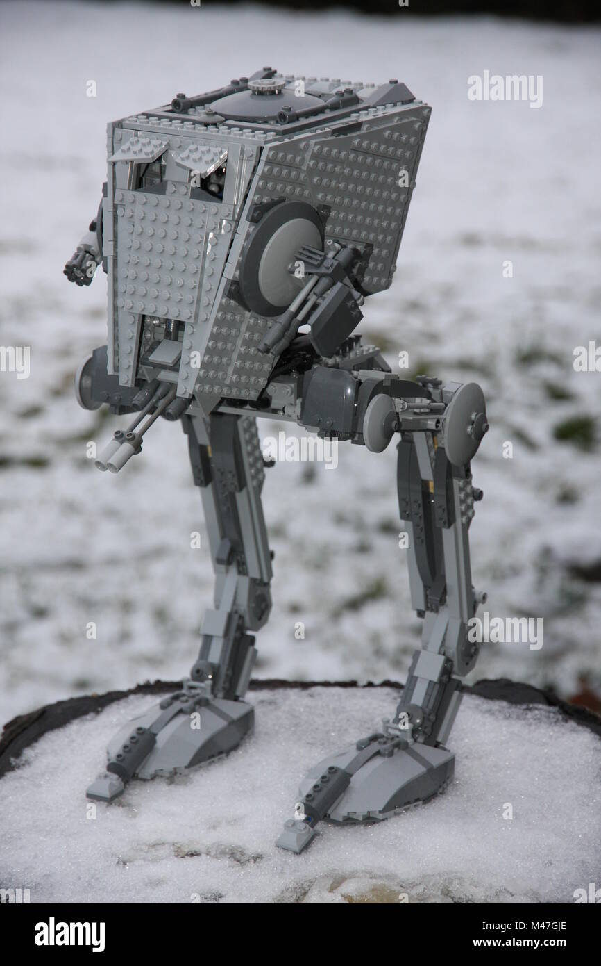 LEGO Star Wars UCS AT-ST Walker in the winter snow Stock Photo - Alamy