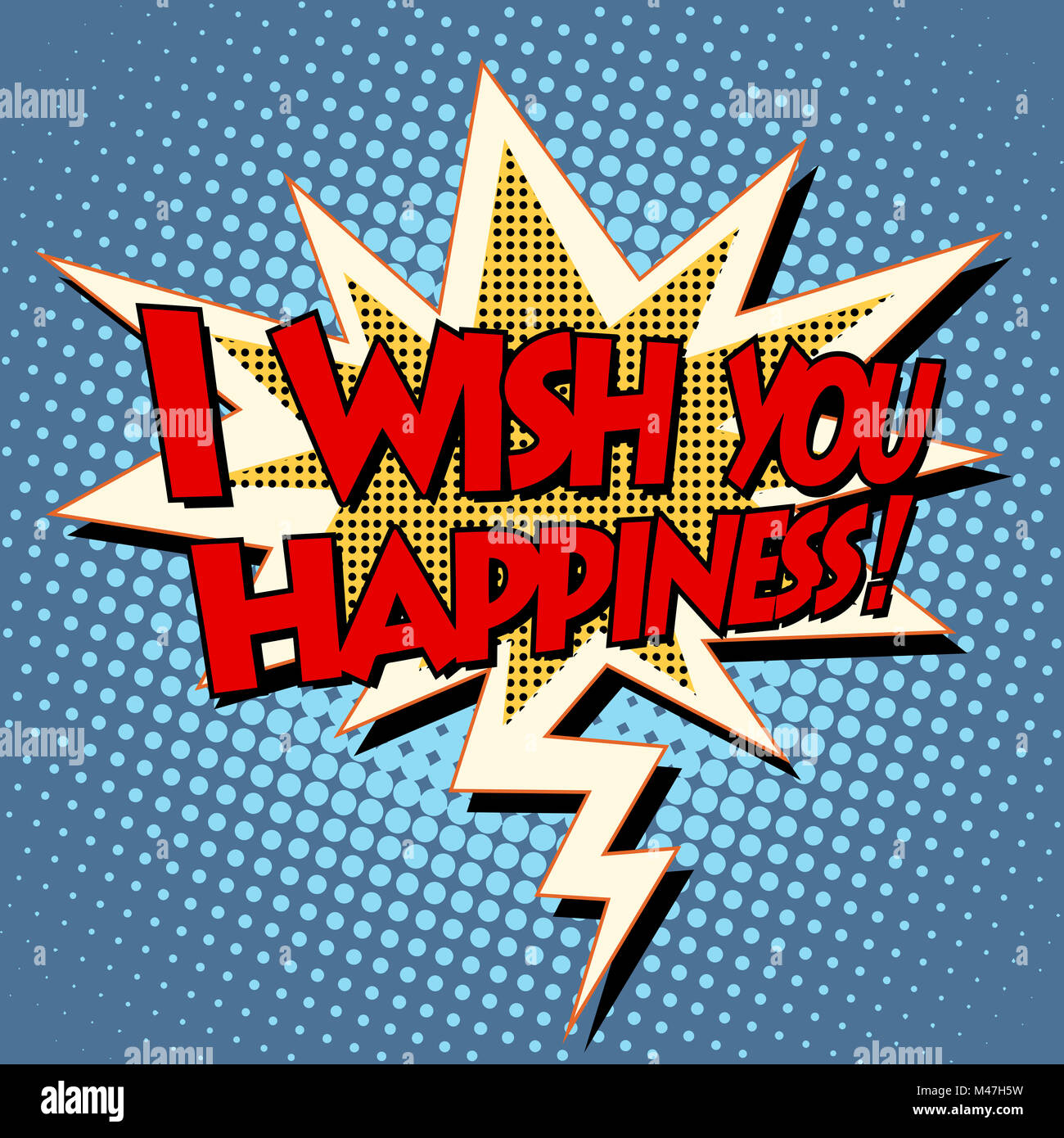 i wish you happiness explosion bubble retro comic book text Stock Photo