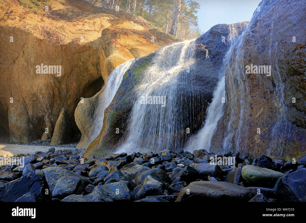 Waterfall at Cannon Beach, Oregon, USA. Stock Photo