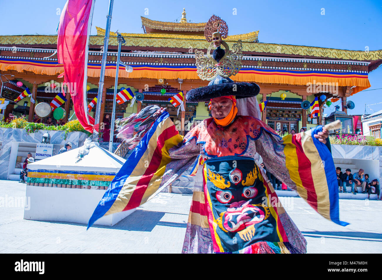 Buddhist monks performing Cham dance during the Ladakh Festival in Leh India Stock Photo