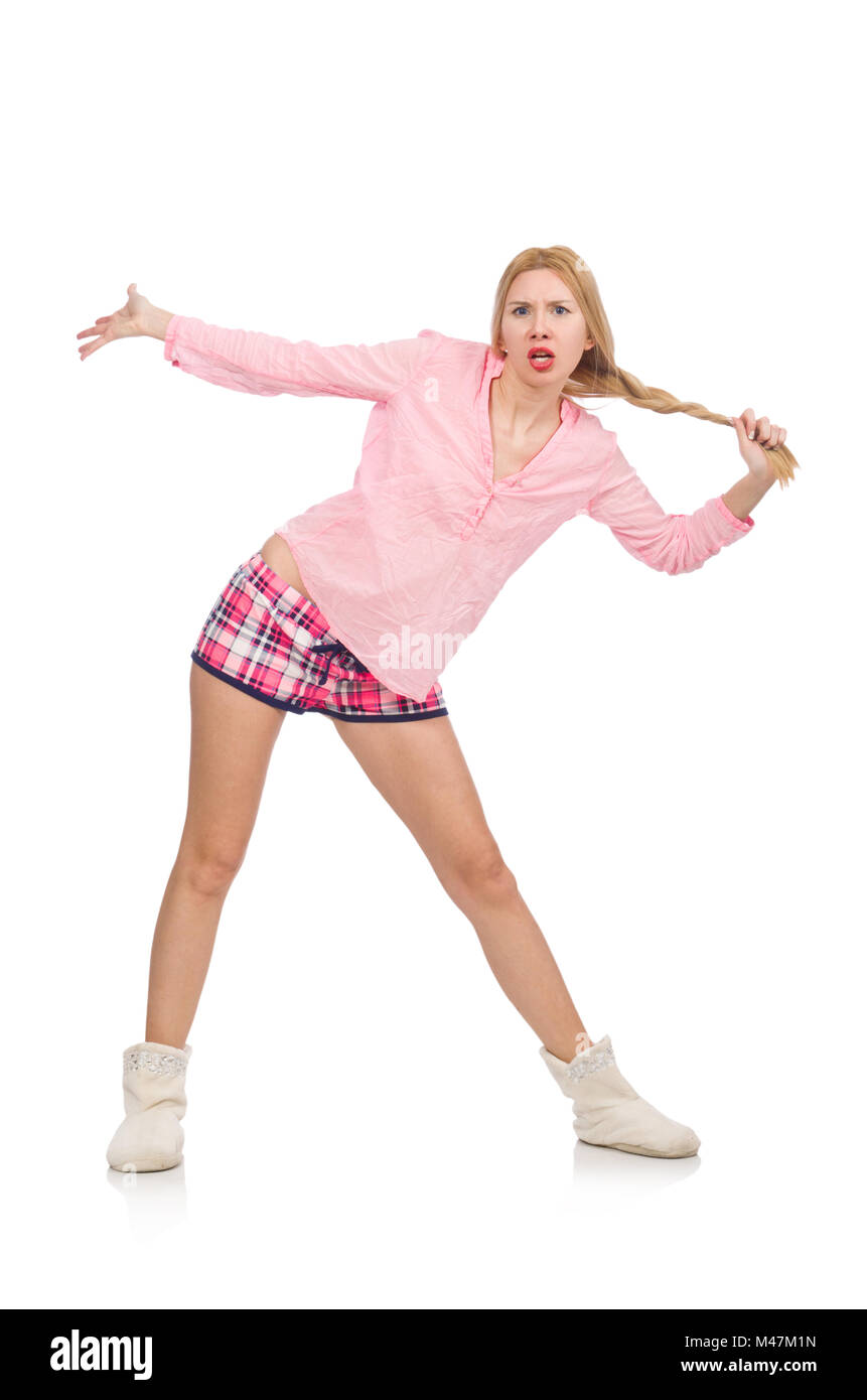 Pretty girl in pink jacket isolated on white Stock Photo Alamy